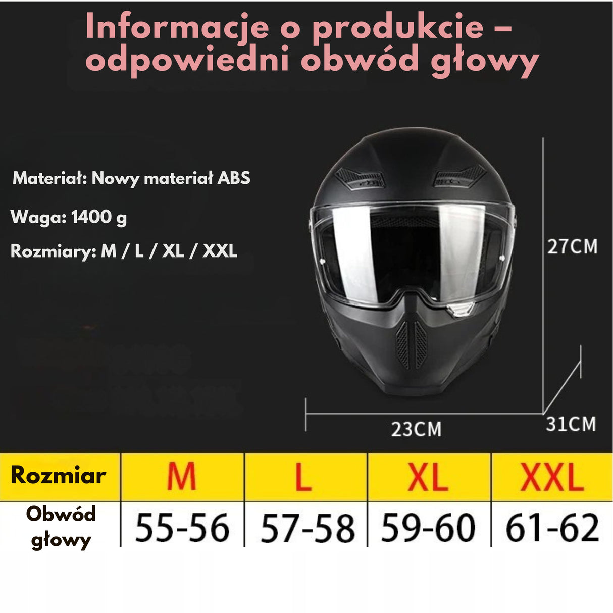 Kask Motocyklowy Integralny Homologacja Otwory Wentylacyjne Rozmiar XL