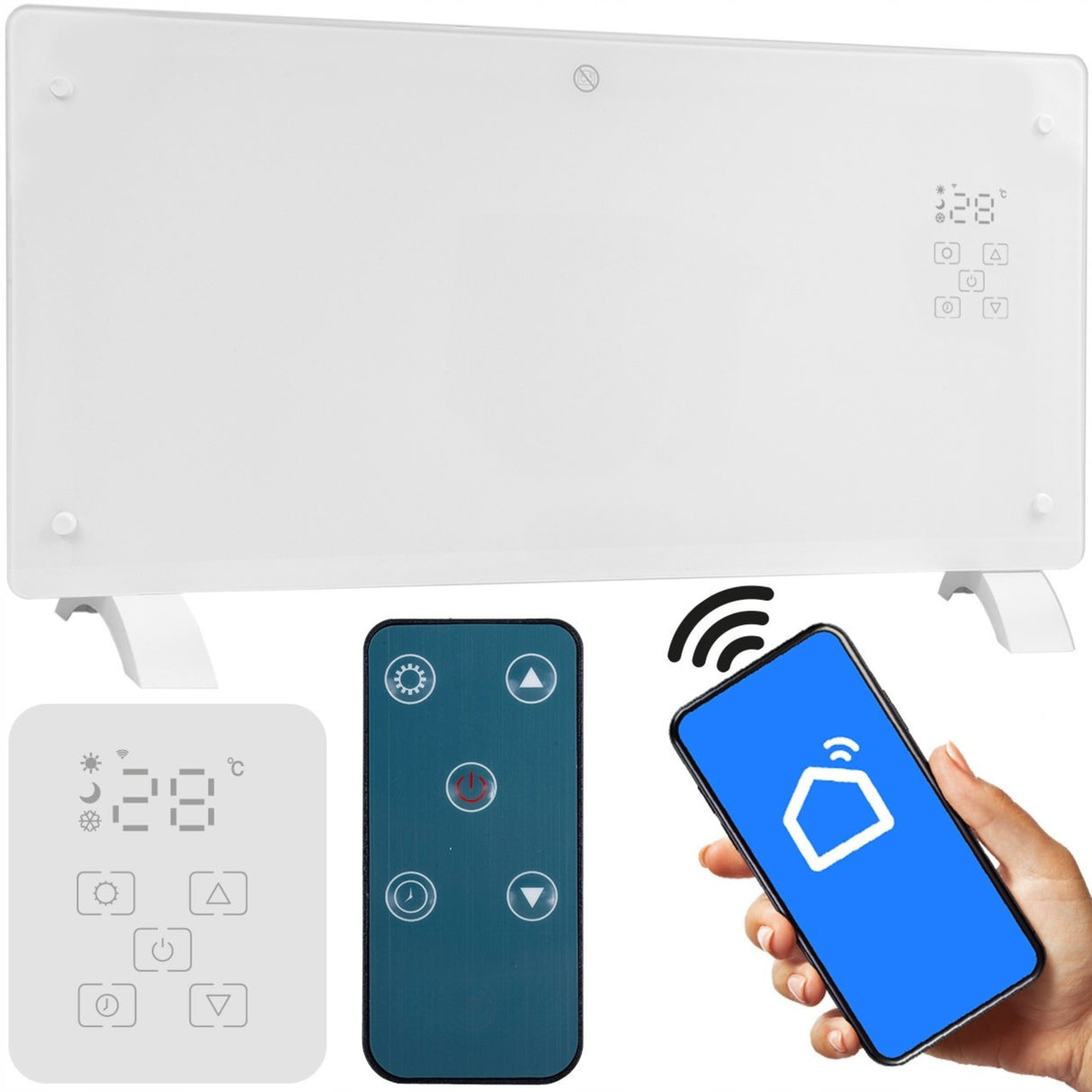 Grzejnik Konwektorowy Elektryczny Szklany Termostat Konwektor Led WiFi Eco