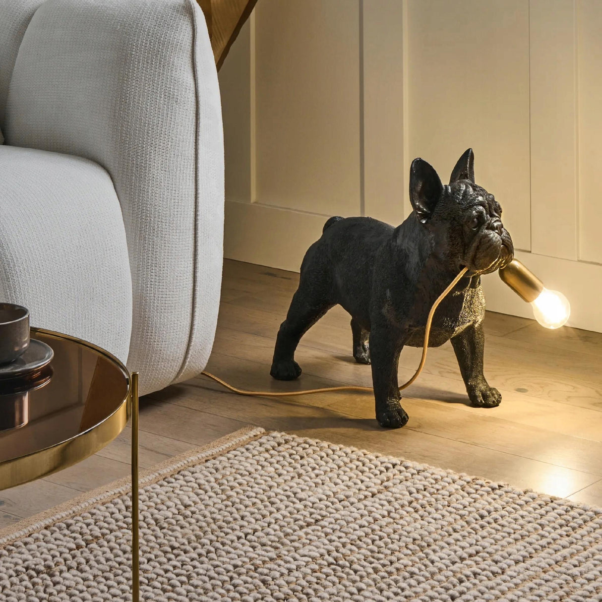 Lampa Stołowa Czarny Pies Lampka w Kształcie Buldoga Francuskiego 43 cm