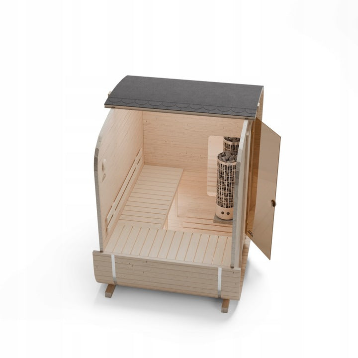 Sauna Ogrodowa Quadro 180 cm Zestaw z Piecem HARVIA PC70 i Balią 120 cm