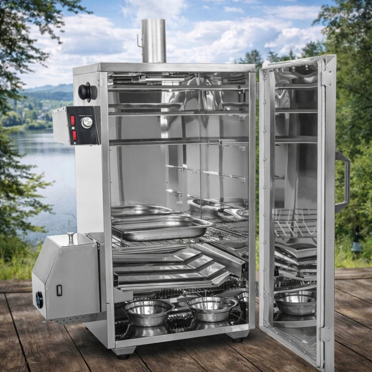 Wędzarnia Elektryczna Ogrodowa Metalowa Smoker BBQ Generator Dymu Srebrna