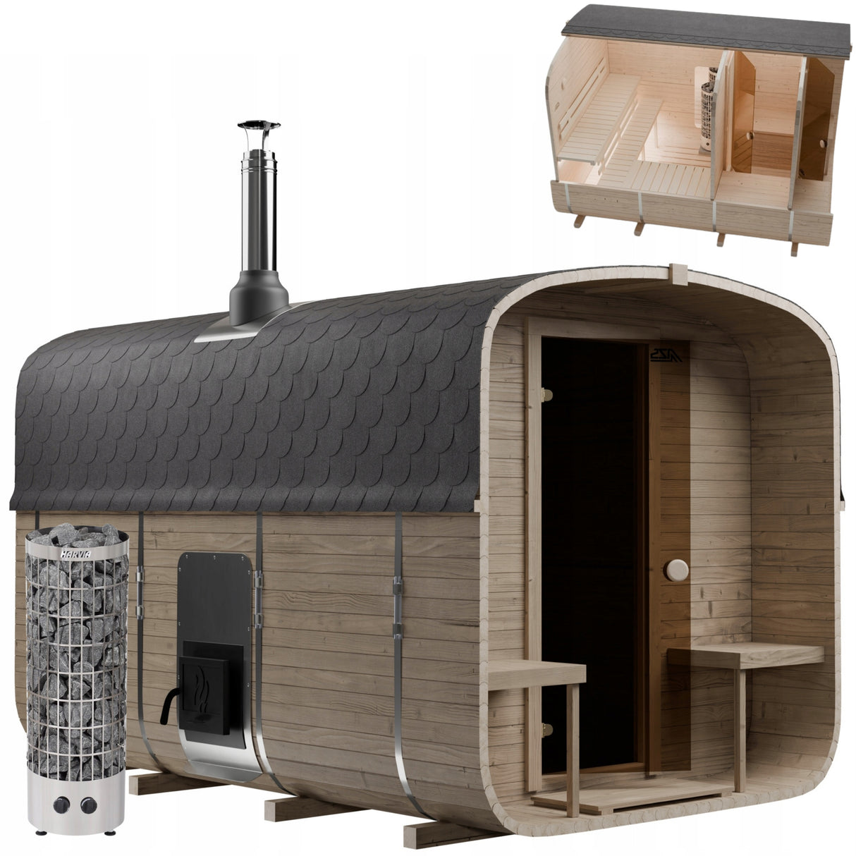Sauna Ogrodowa z Piecem HARVIA PC90 Quadro 340 cm Szwedzkie Drewno Zestaw