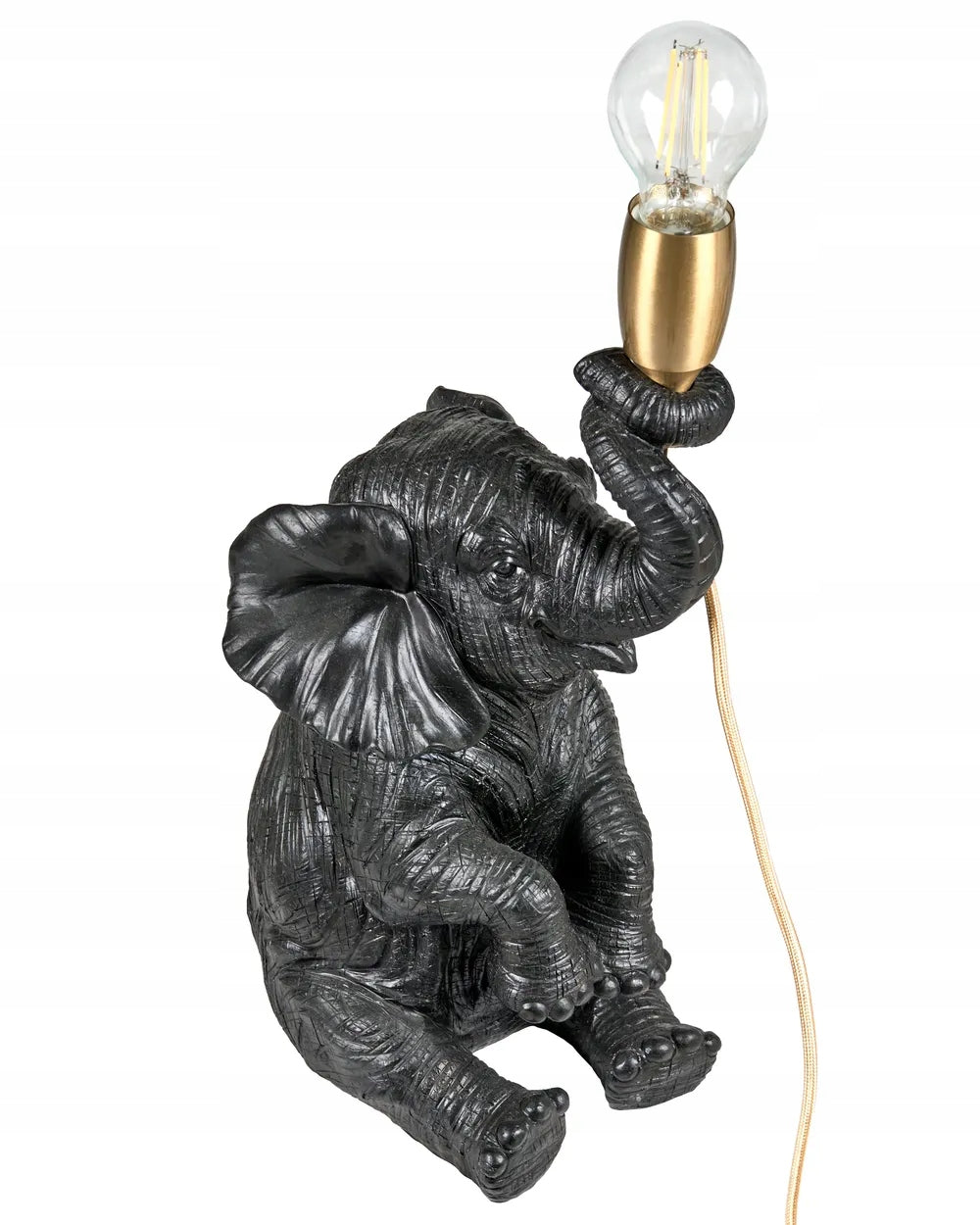 Lampa Czarna Stołowa w Kształcie Słonia Elegancka Lampka Mosiądz 37cm Słoń
