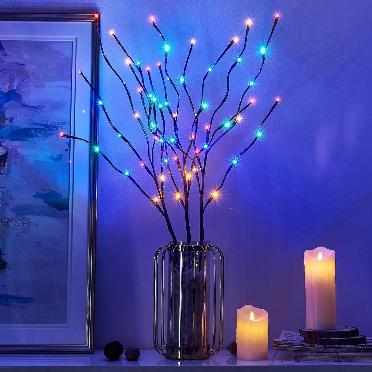 Gałązka 20 LAMPEK LED Baterie Do Wazonu WIELOKOLOROWE Gałązki Święta 70 cm