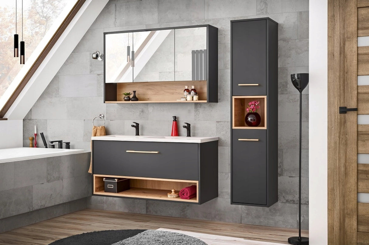 Szafka Podumywalkowa Łazienkowa Płyta Laminowana Drewno Czarna 120 cm
