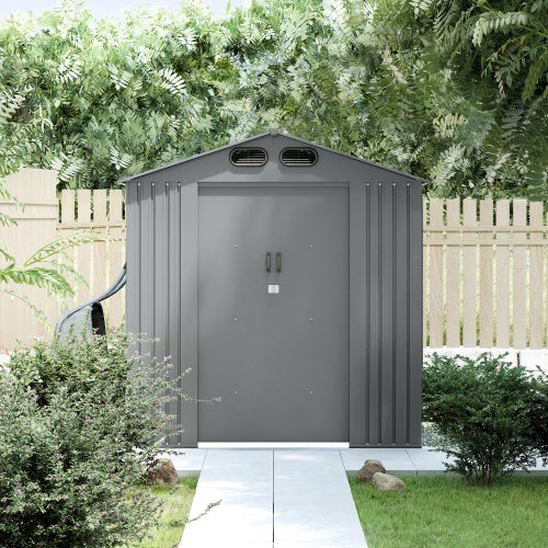 Domek Ogrodowy z Dwuspadowym Dachem Metalowy Czarny 185x157cm 2,67m² POVES