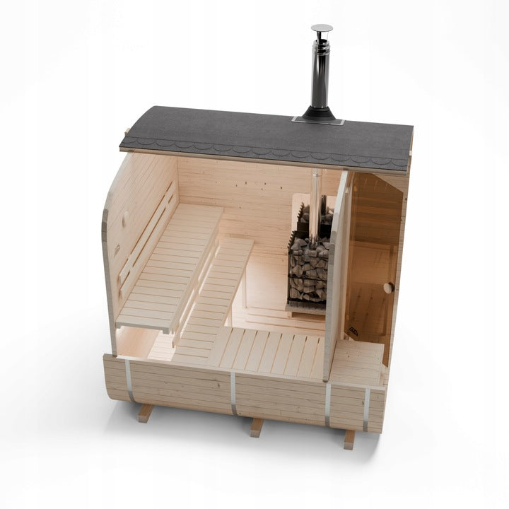Sauna Ogrodowa Quadro 240 cm z Piecem na Drewno od Wewnątrz Zestaw Drewno