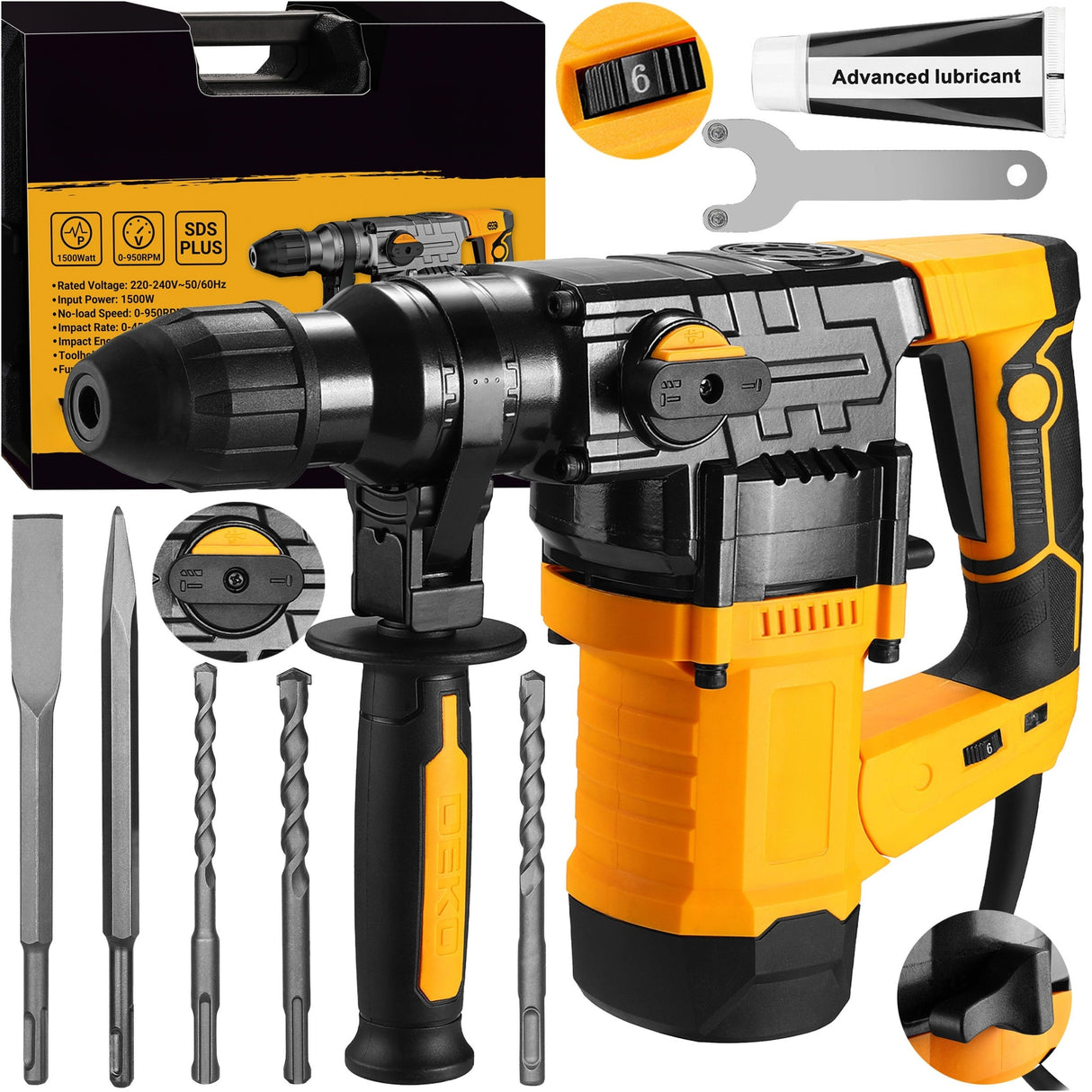 Młotowiertarka Młot Udarowy Udar Walizka SDS+ 1600W 6J 3x Wiertło + Dłuta