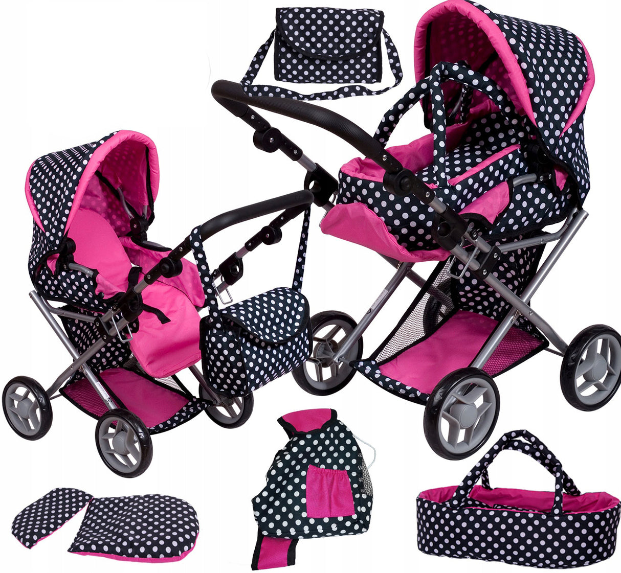 Wózek dla Lalek Torba Nosidło Pościel Plecak +Lalka Interaktywna 41 cm Duża