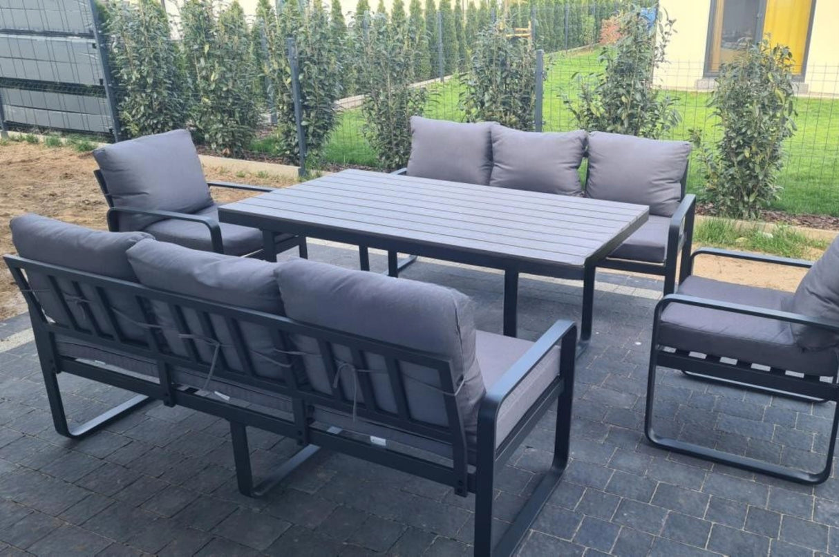Meble Ogrodowe Zestaw dla 8 Osób 2xSofy 175 cm 2xFotele Stół Obiadowy 160cm