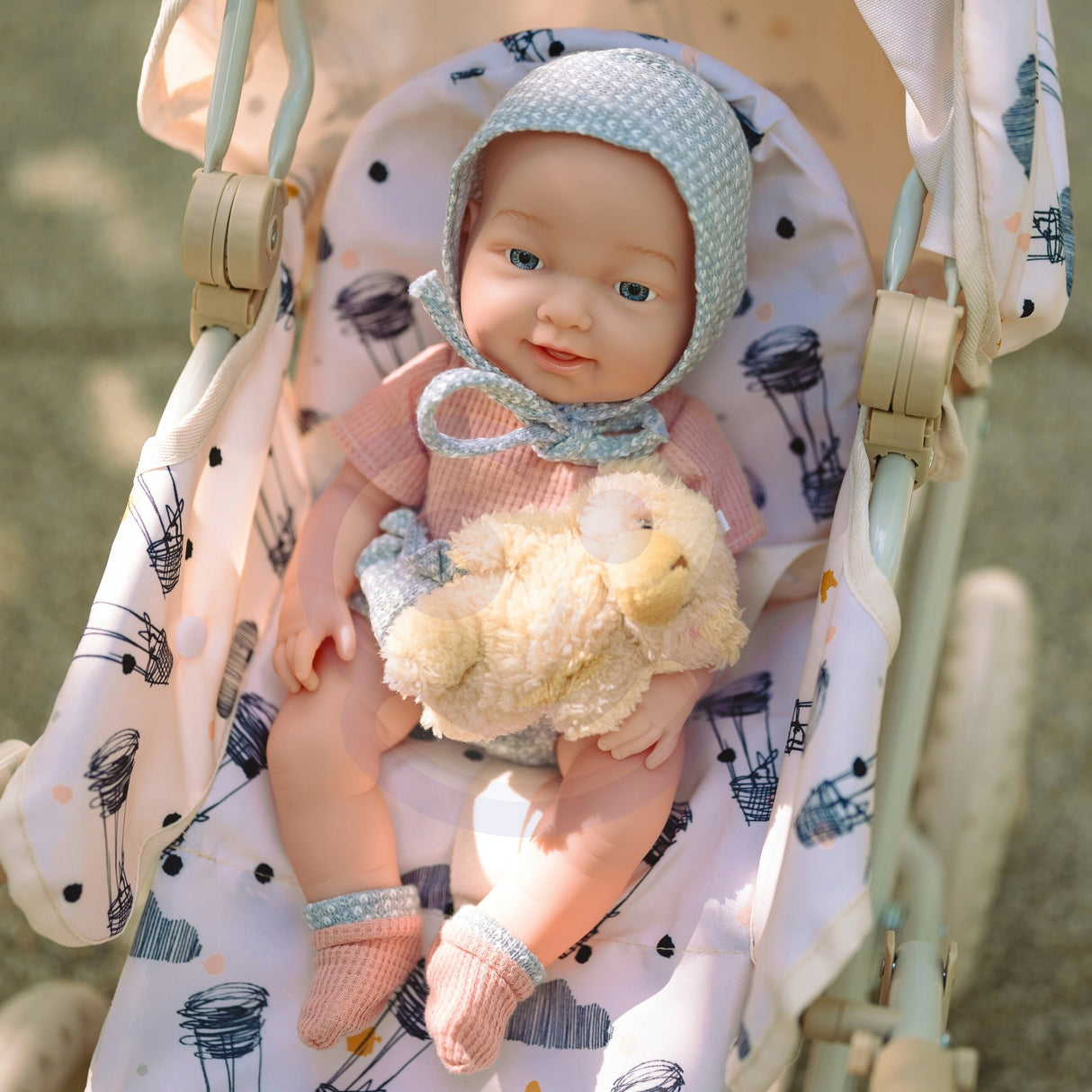 Wózek dla Lalek w Gwiazdki Spacerowy + Lalka z Akcesoriami 36cm Duży ZESTAW