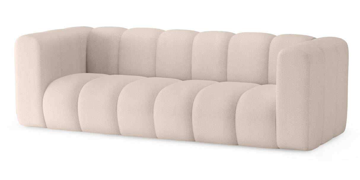Sofa Trzyosobowa do Salonu Salonowa Boucle Obłe Kształy Jasnobeżowa Tkanina