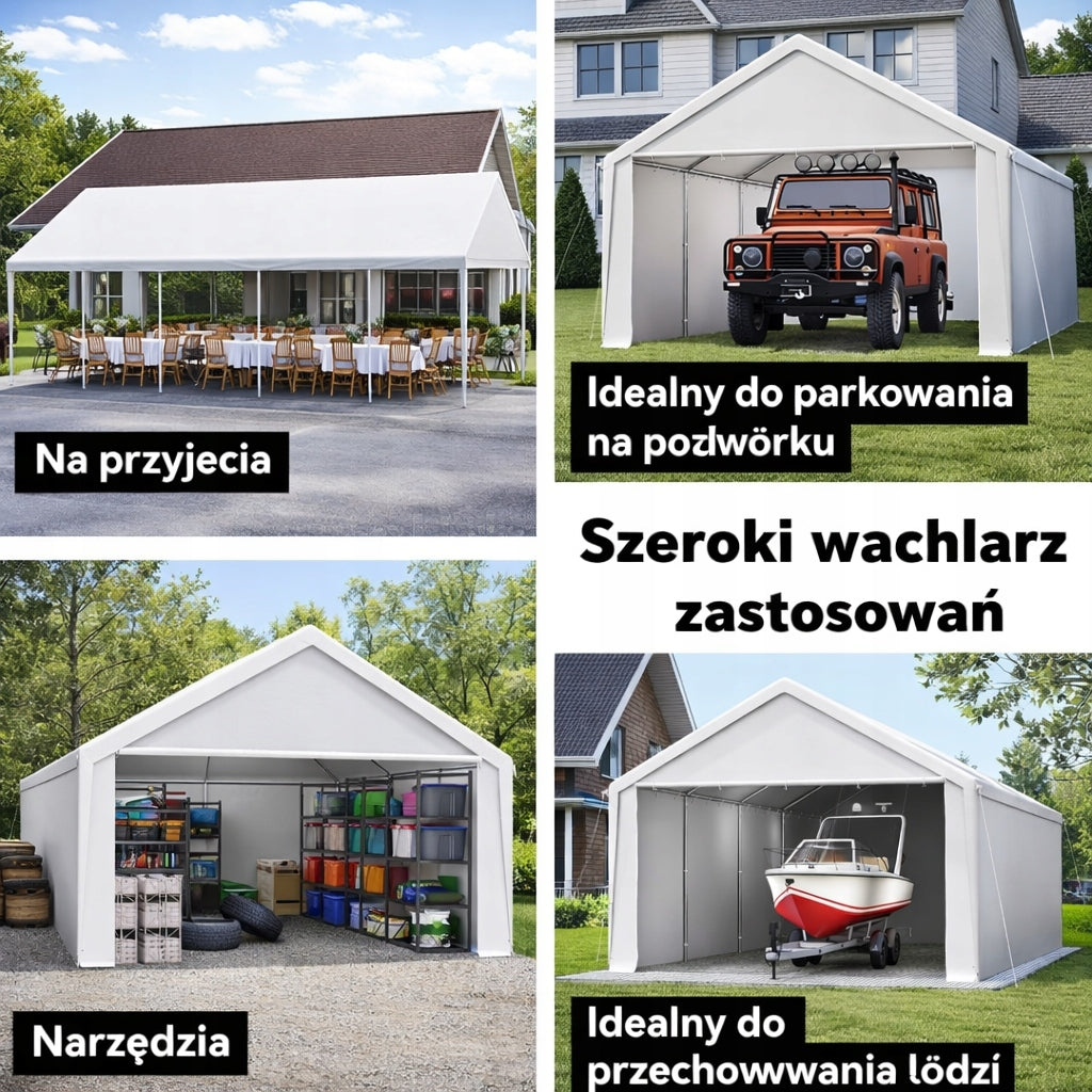 Namiot Garażowy Wodoszczelny Polietylenowy Odporny na Rozerwanie Biały 4x8m
