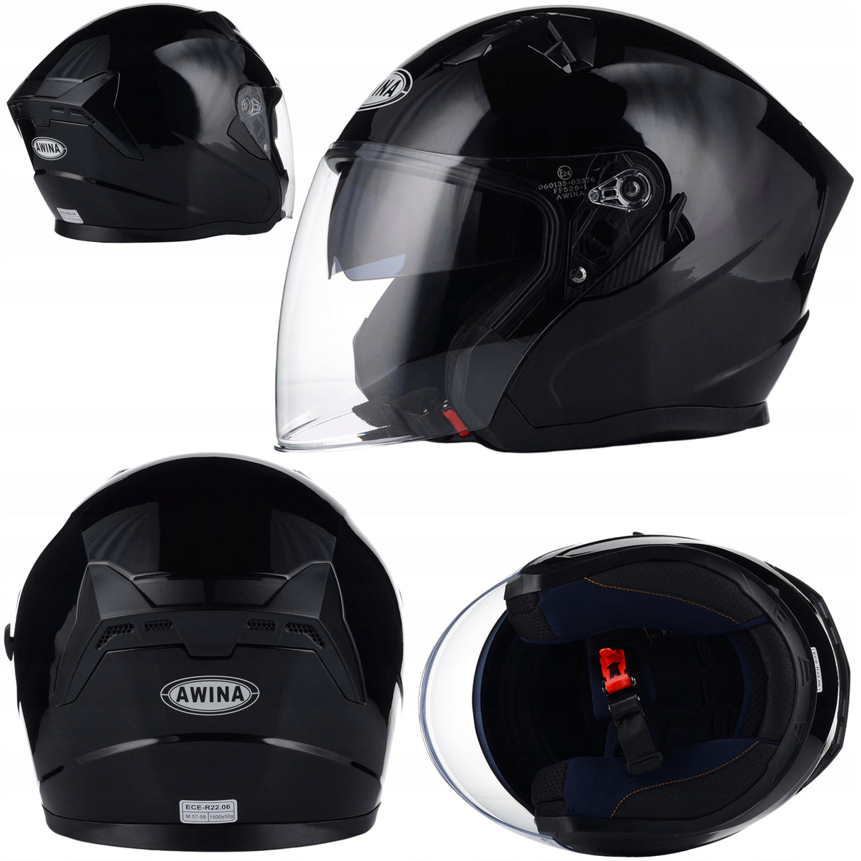 Kask Motocyklowy Otwarty Ochronny Chopper Skuter Czarny Połysk Rozmiar XL