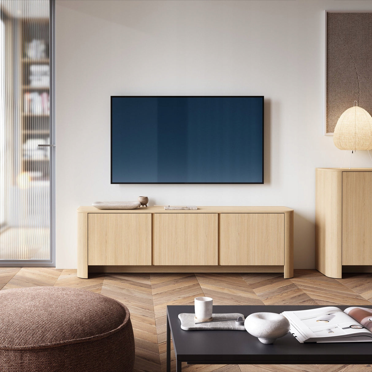 Szafka RTV Zaokrąglone Kształty Nowoczesny Design Dąb Vicenza 168x39 cm