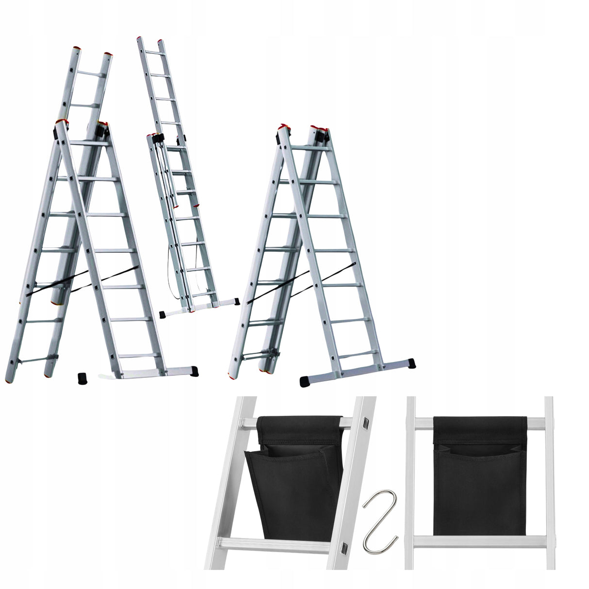 Drabina aluminiowa wielofunkcyjna 3x11 na schody PRO + GRATIS