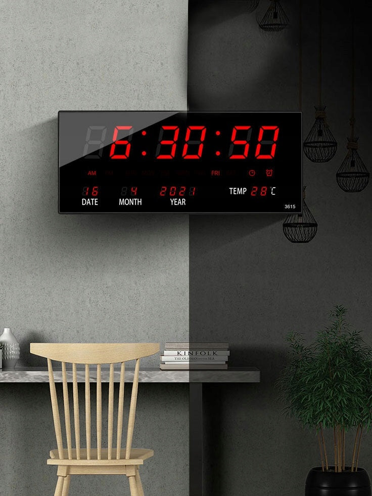 Zegar Cyfrowy Elektryczny Ścienny z Datą i Temperaturą Cichy LED XL