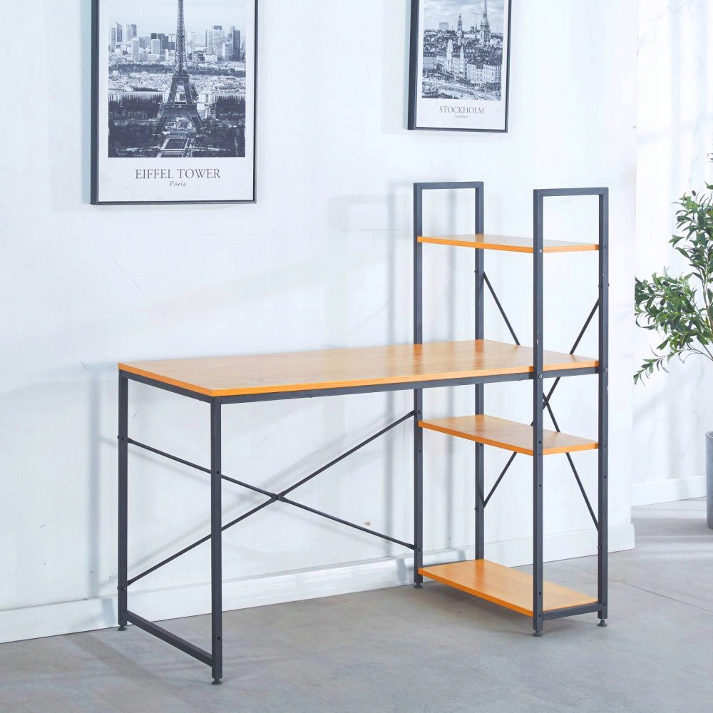 Biurko Komputerowe Loft z Półkami Drewniano-Metalowe 120x60 cm Dąb Miodowy
