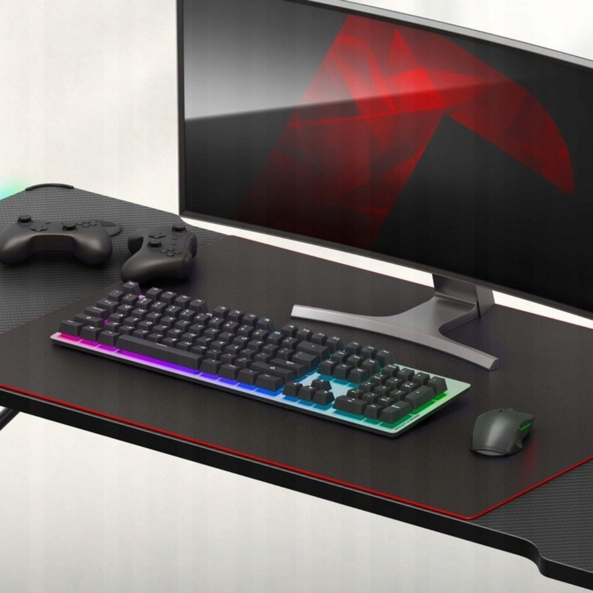 Biurko Komputerowe Gamingowe Ledy RGB Pilot + Podkładka XXL Karbon Czarne