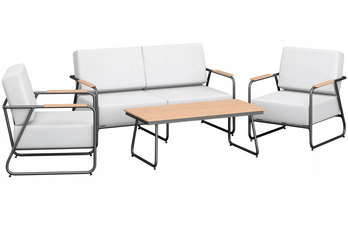 Komplet Zestaw Mebli Wypoczynkowych Szary Sofa 2 Fotele Stolik 4-częściowy