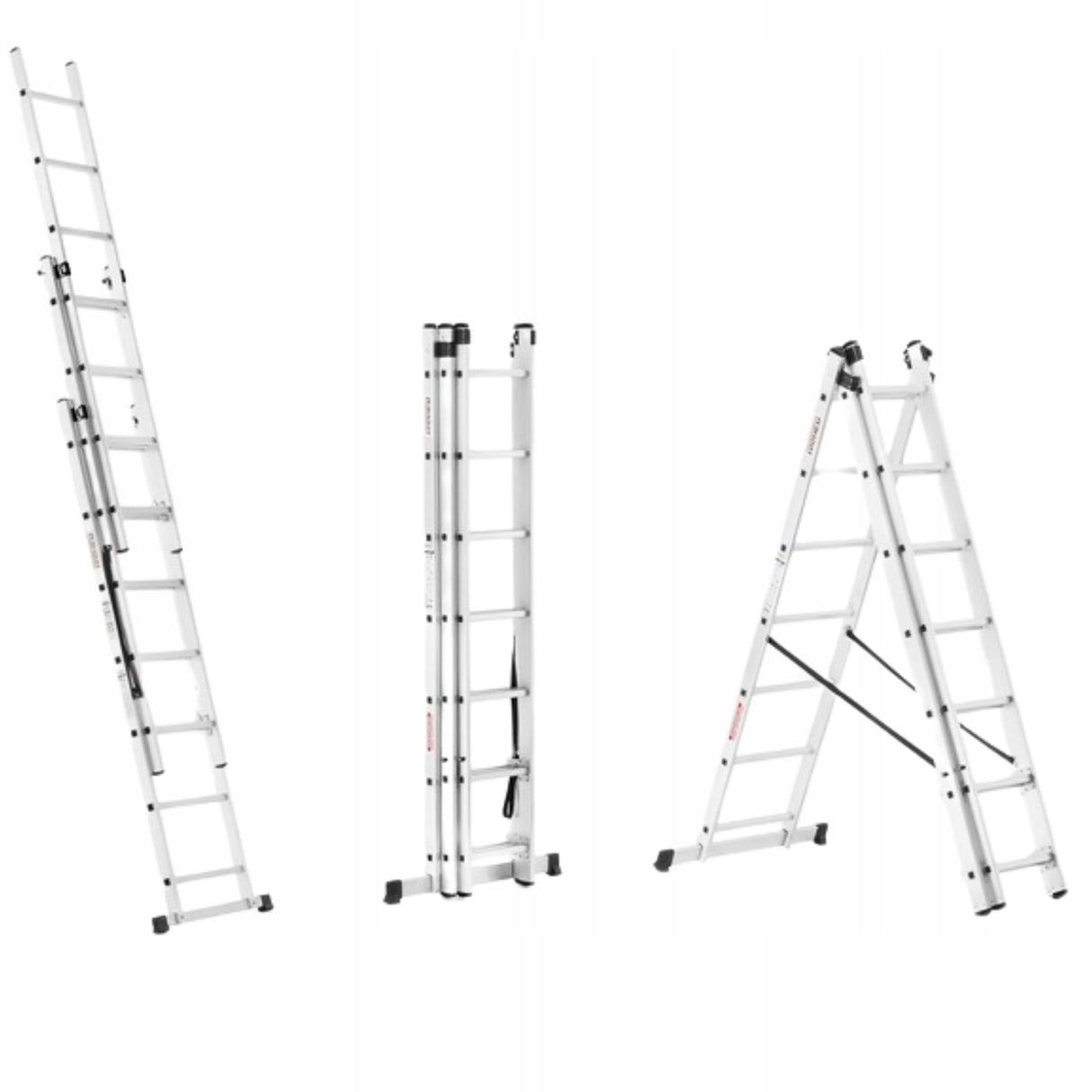 MOCNA DRABINA ALUMINIOWA 3x15 UNIWERSALNA 11,54 m do 150 kg Poves