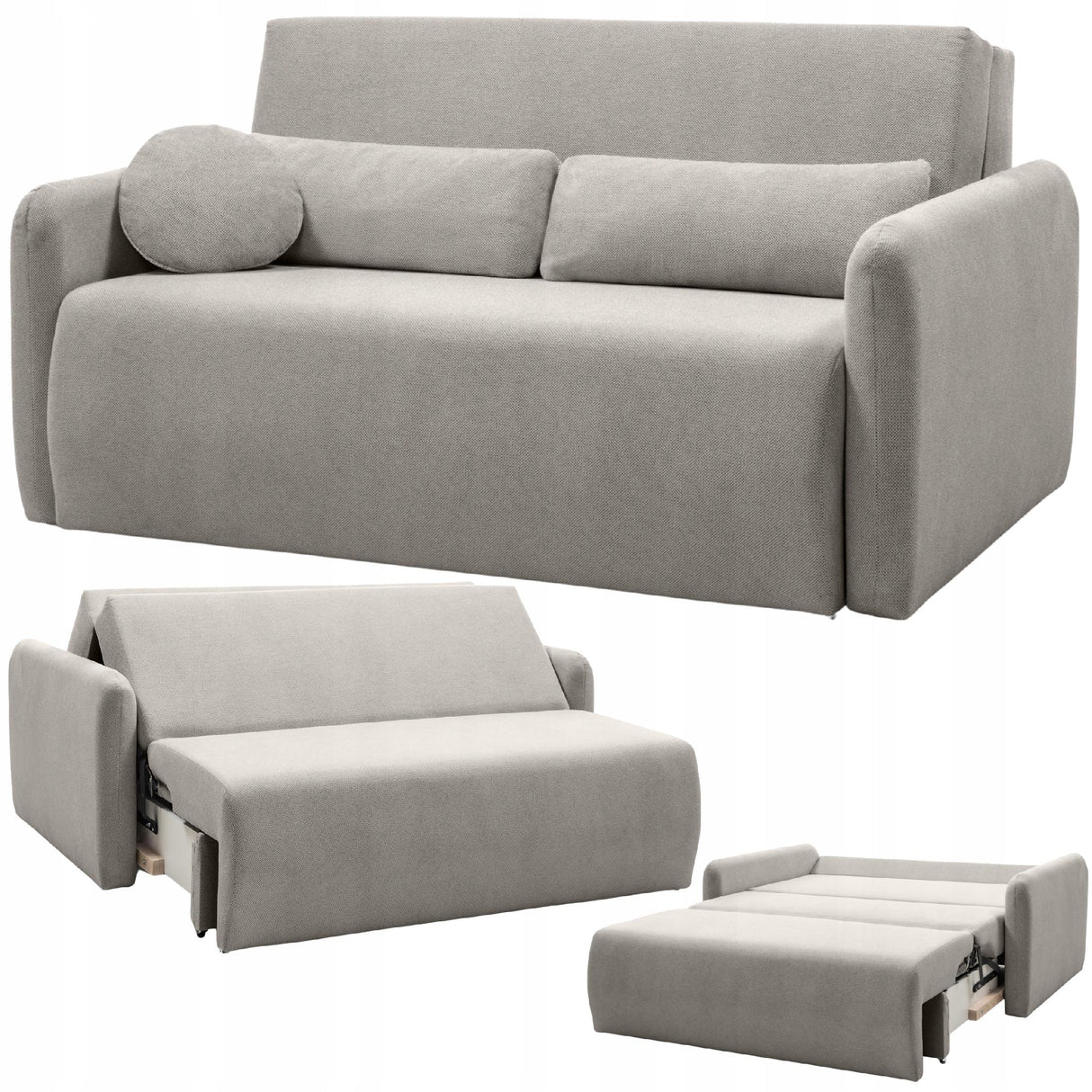 Sofa Rozkładana z Funkcją Spania i Pojemnikiem Beżowoszara 160x105/192 cm