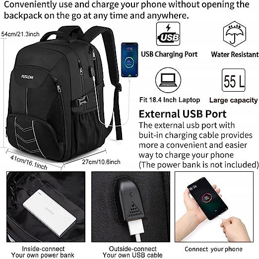 Plecak Turystyczny DUŻY Damski Męski Na Laptopa W Góry ŁADOWANIE USB 41-60L