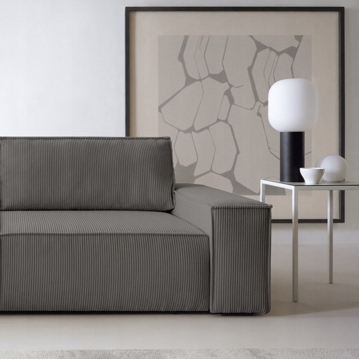 Sofa Rozkładana z Pojemnikiem na Pościel Sztruksowa Ciemnoszara 257x102cm