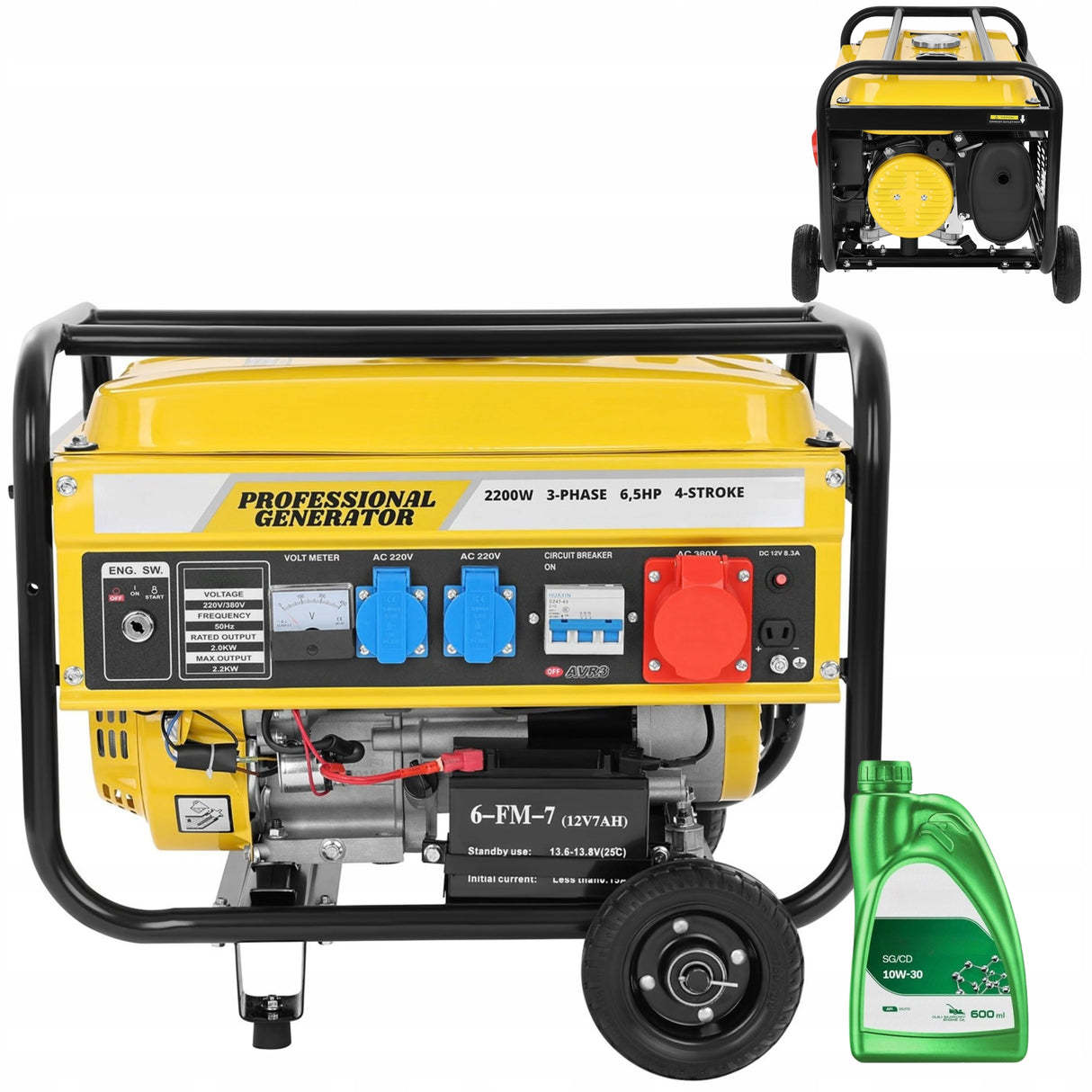 Agregat Generator Prądu Trójfazowy Benzyna Przenośny 2200W 230V AVR