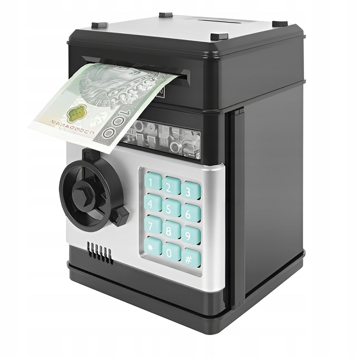 Skarbonka Sejf Bankomat Dla Dzieci z PIN LED Dźwięk Alarm Banknoty Efektami