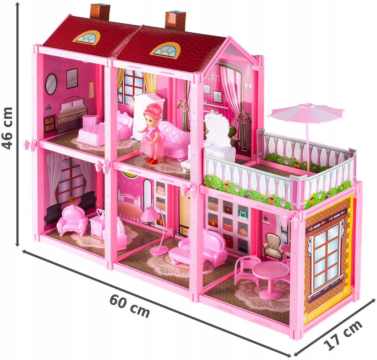 Domek dla Lalek Villa Rezydencja z Mebelkami i Lalką 44cm dla Dziewczynki