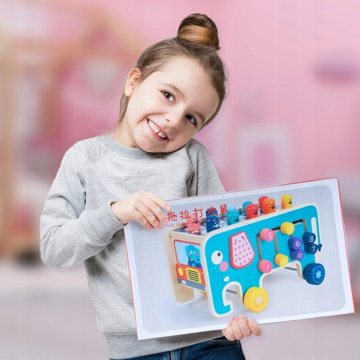 Gra Układanka Drewniana Edukacyjna Słonik Kostka Wbijak Słoń Montessori