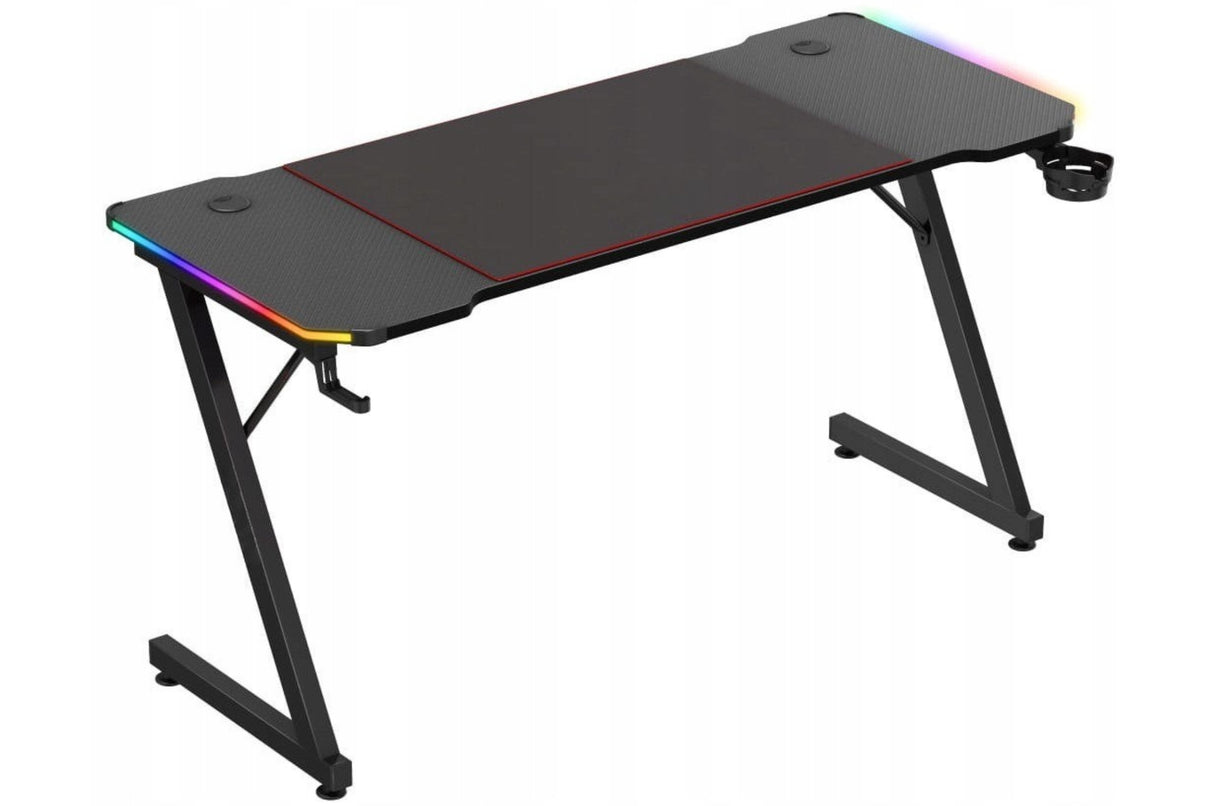 Biurko Komputerowe Gamingowe Ledy RGB Pilot + Podkładka XXL Karbon Czarne