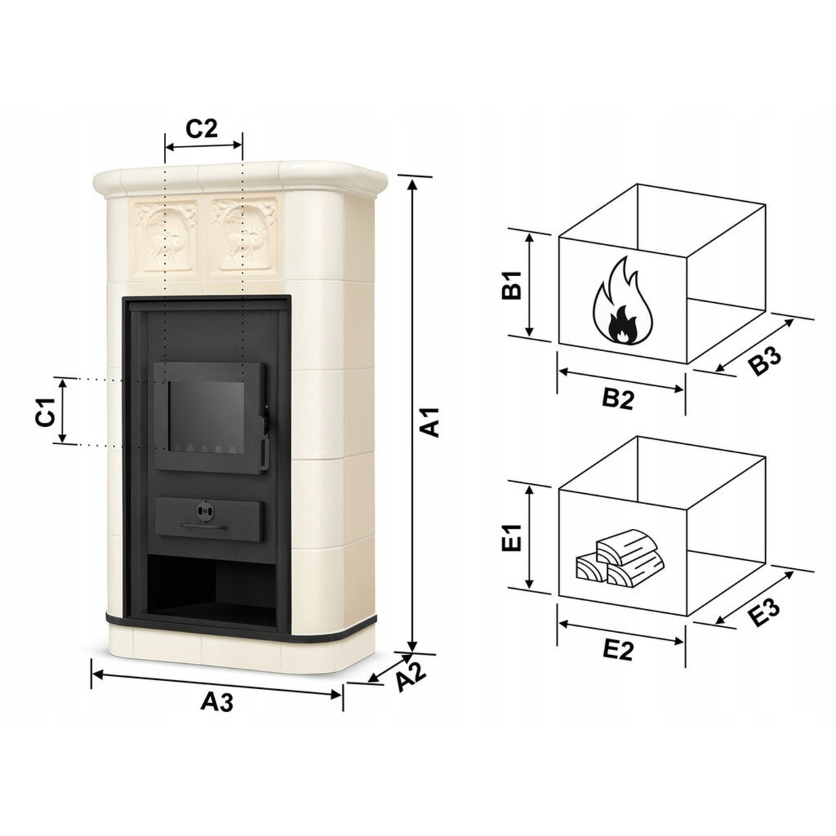 Piec Kominek Piecyk Kaflowy Ceramiczny Koza Stalowy Beżowy 9 kW POVES