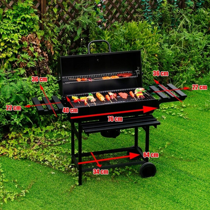 GRILL OGRODOWY WĘGLOWY Z POKRYWĄ I PÓŁKAMI VL09 CZARNY 76 x 40 cm