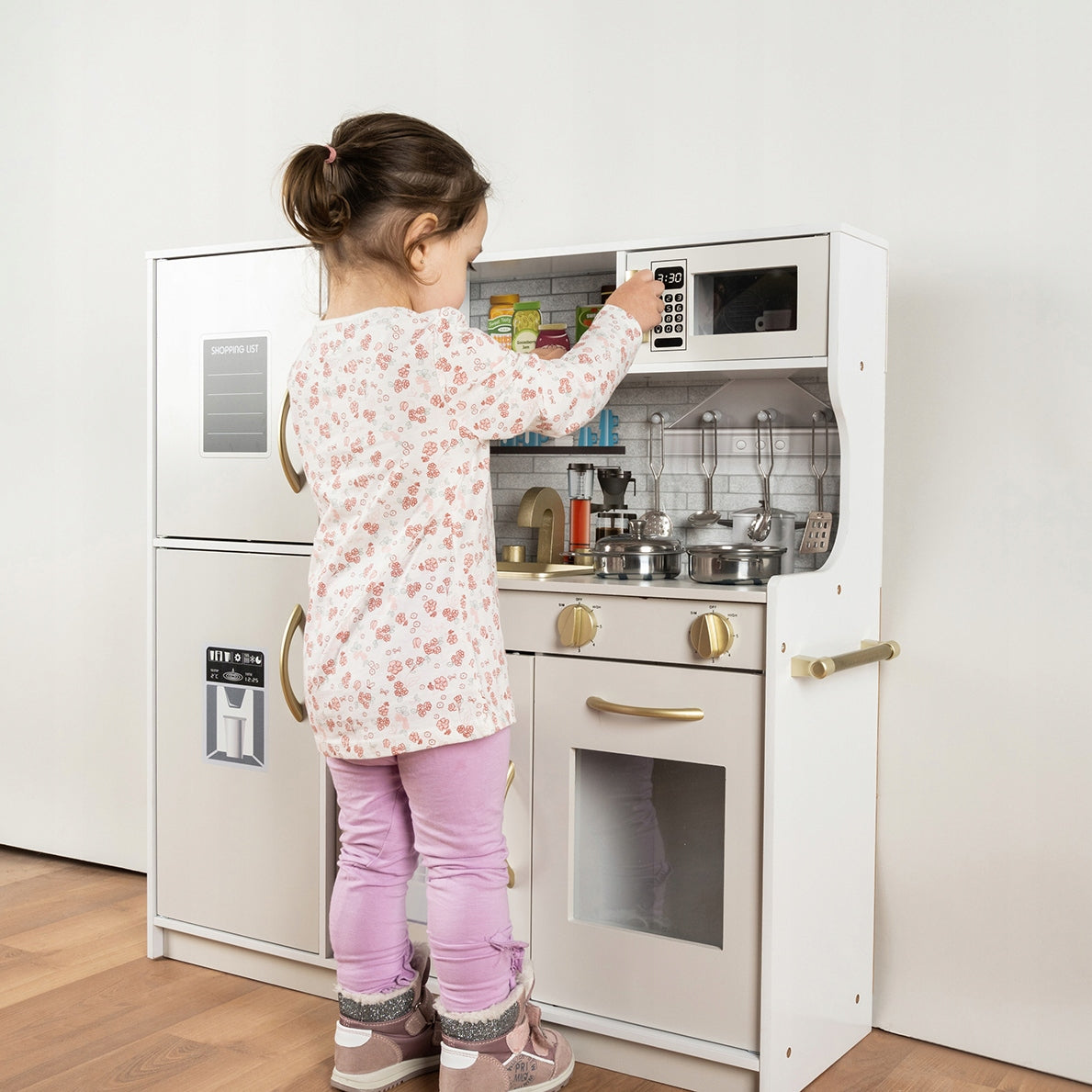 Kuchnia Drewniana Kuchenka dla Dzieci Światło LED + Akcesoria Garnki Duża