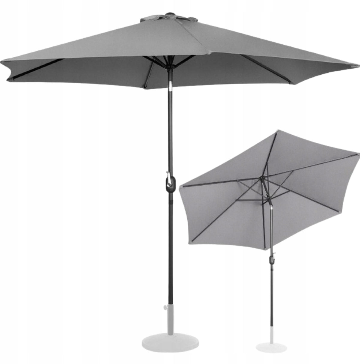 Okrągły Parasol Ogrodowy Balkonowy Uchylny Duży Z Korbką Śr.300Cm Szary