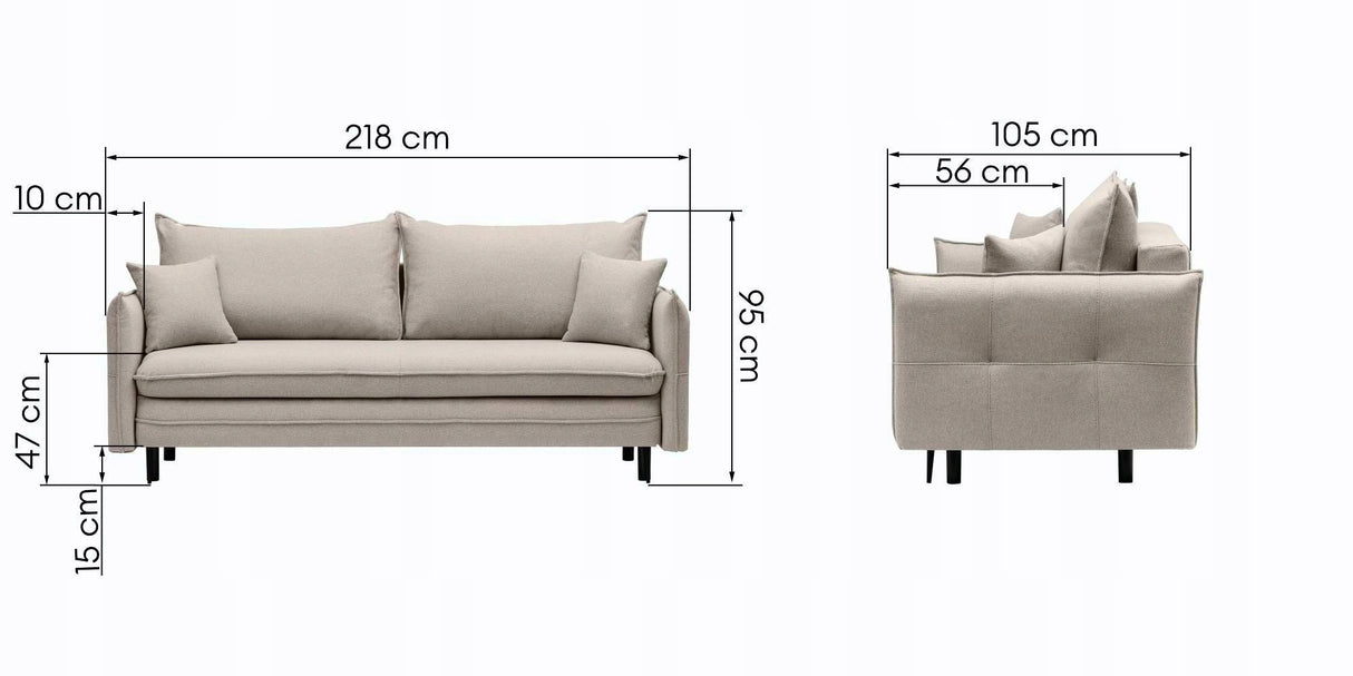 Sofa Rozkładana z Funkcją Spania i Pojemnikiem Beżowo-szara 218 x 105 cm