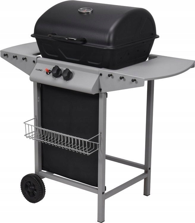 Grill Gazowy Ogrodowy Piezo Lund Czarny Kompaktowy 5,5 KW 2 Palniki