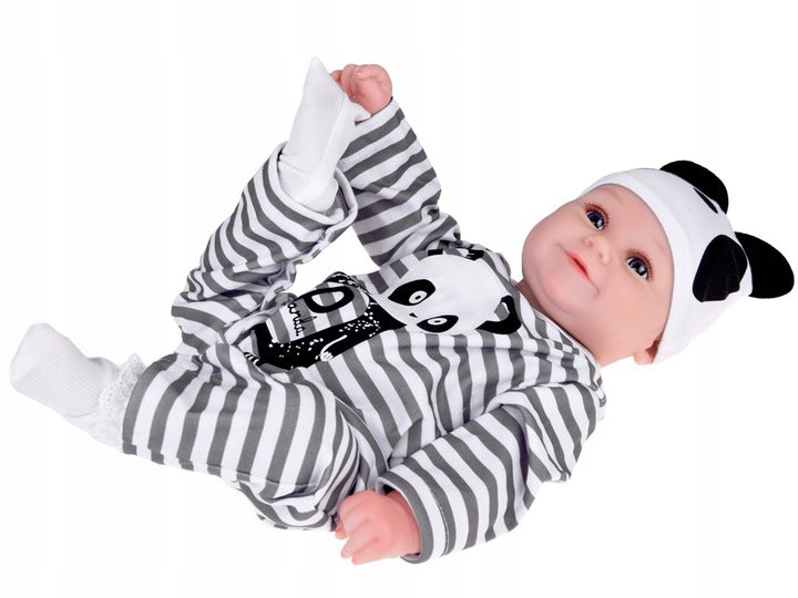 Lalka Chłopiec jak Żywa Ubrana Kombinezon Miękka Urocza Panda Prezent 45 cm