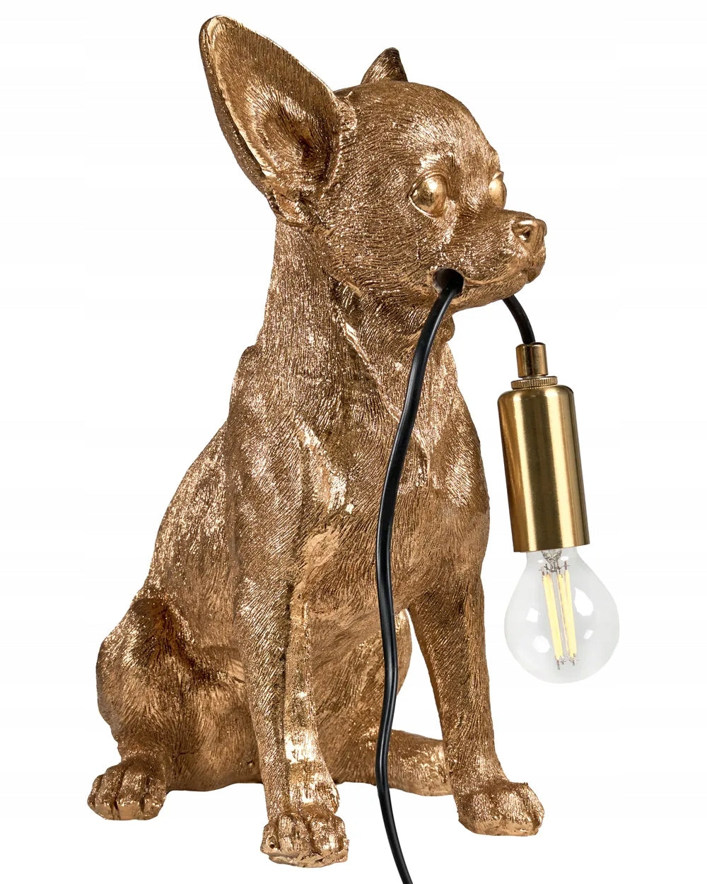 Lampa Złoty Pies Stołowa Funkcjonalna Lampka Elegancka Chihuahua Złota 32cm