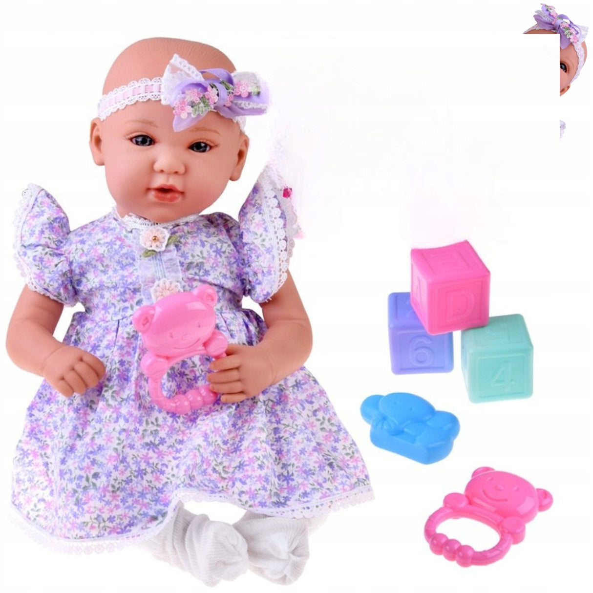 Lalka Interaktywna w Liliowej Sukience + Akcesoria Bobas Niemowlak 46 cm