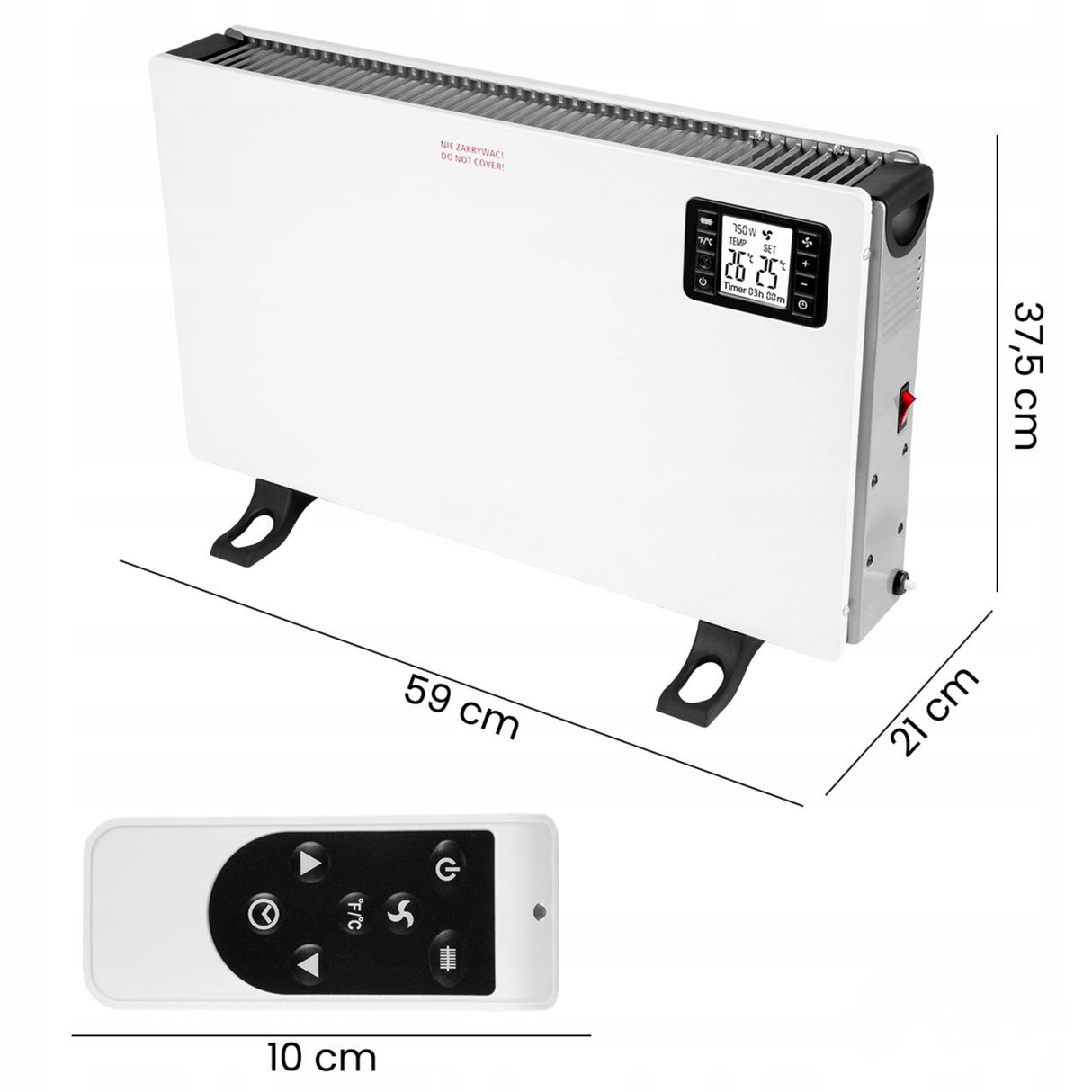 Grzejnik Konwektorowy Elektryczny Timer Pilot Turbo Mocny 2000W Termostat