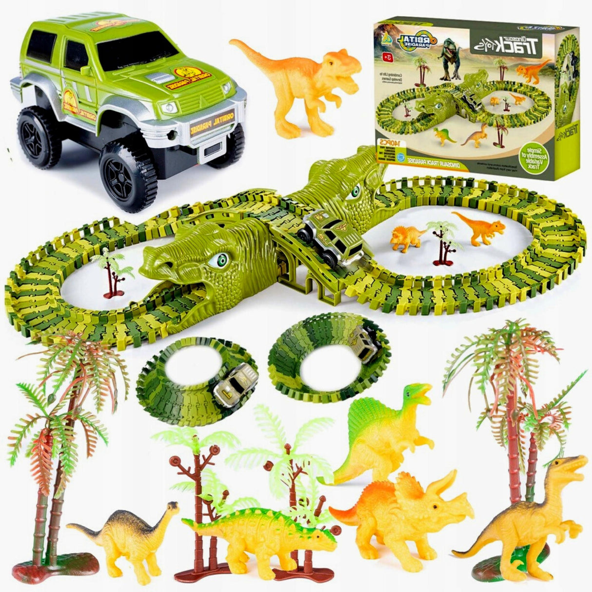 MEGA DUŻY TOR AUTO WYŚCIGOWY DINOZAUR PARK 140 el.