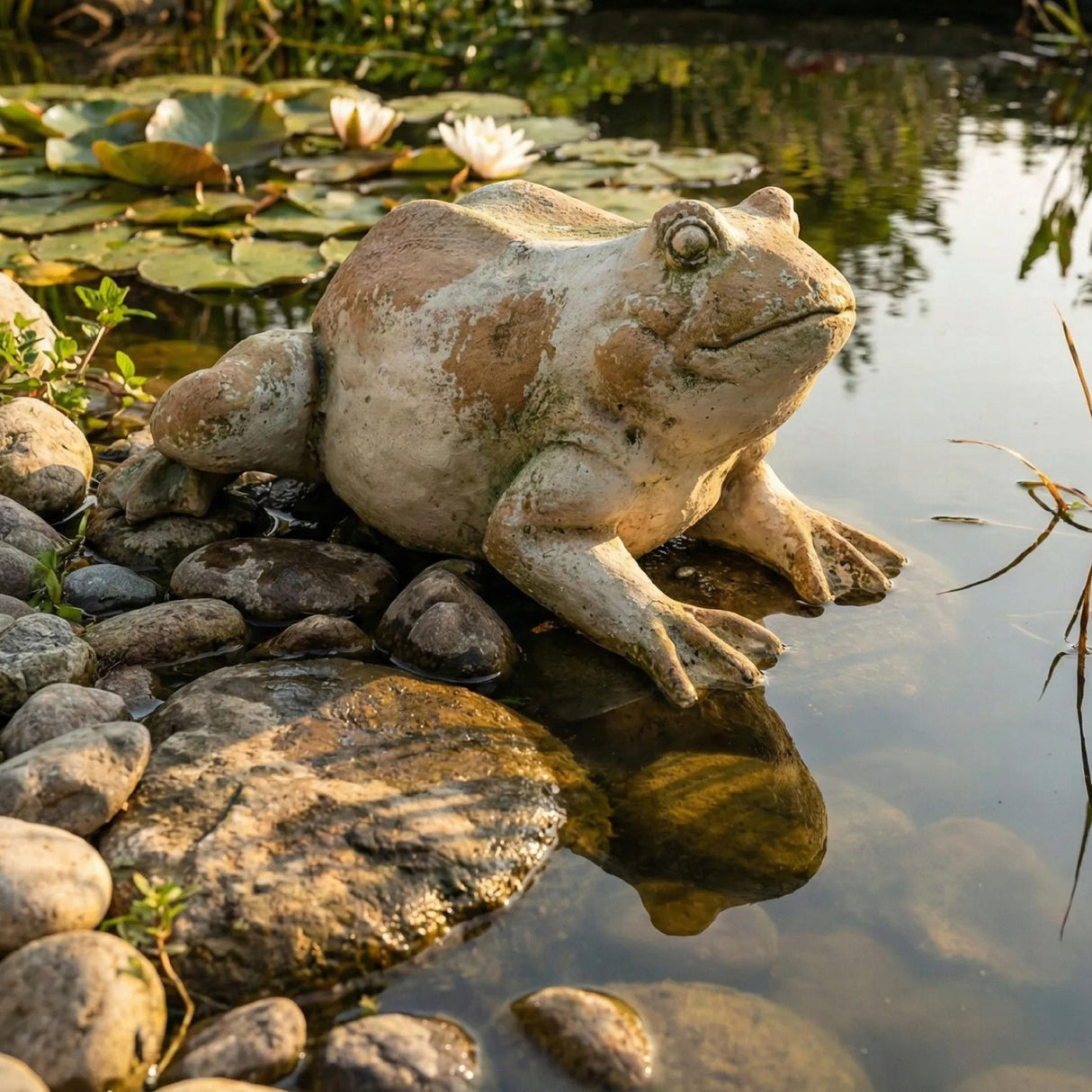 Figurka Ogrodowa Dekoracyjna do Ogrodu Wnętrza Ozdobna Żaba Beżowa 4kg