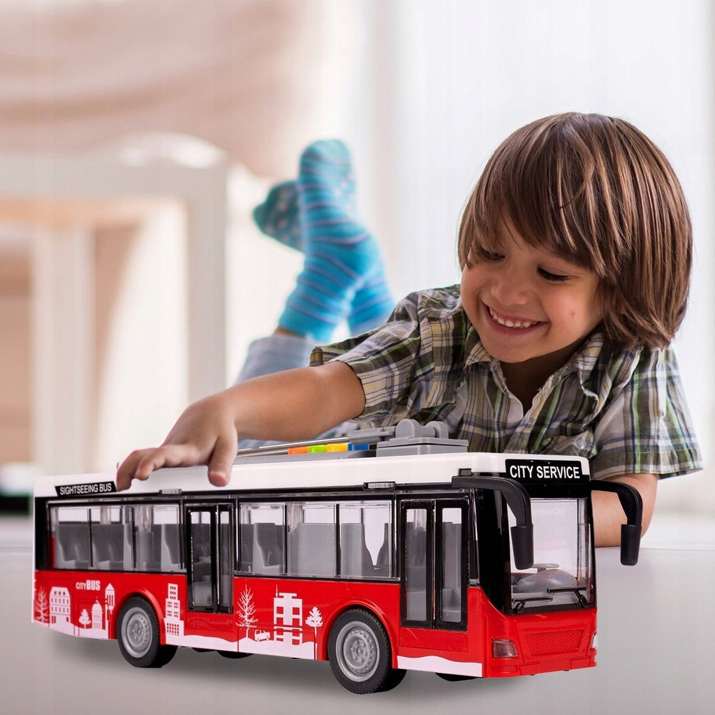 TROLEJBUS AUTOBUS ŚWIATŁA OTWIERANIE DRZWI ELEKTRYCZNY INTERAKTYWNY 1:16