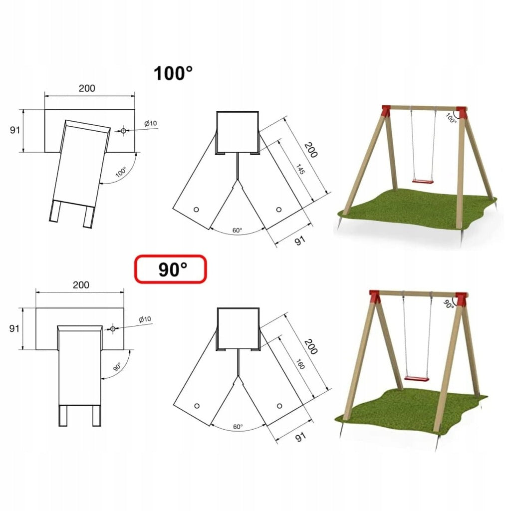 Zestaw do budowy huśtawki 2x Łącznik do belek i kantówek 90x90 mm - czarny