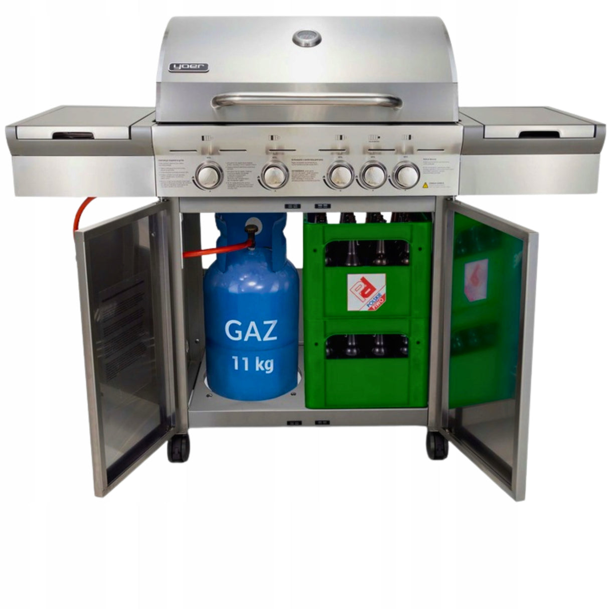 Grill Gazowy Ogrodowy Żeliwny Nierdzewny 4+1 +17,15 kW + Szafa Na Butlę