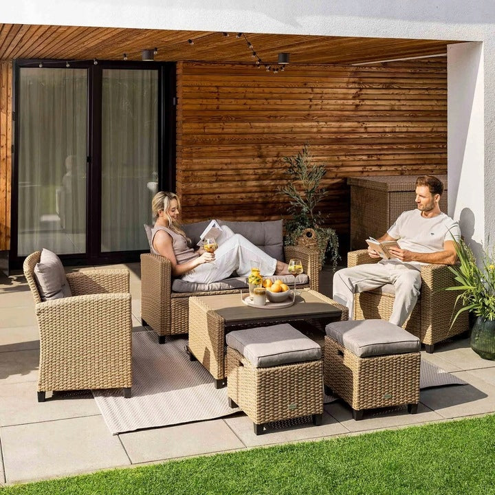 Zestaw Mebli Ogrodowych Technorattan Duży Sofa Fotele Stolik Pufa Gratis