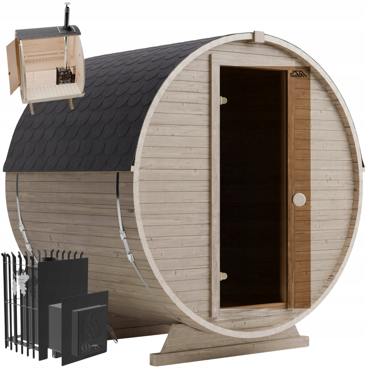 Sauna Ogrodowa Beczka 180 cm z Piecem na Drewno do Samodzielnego Montażu